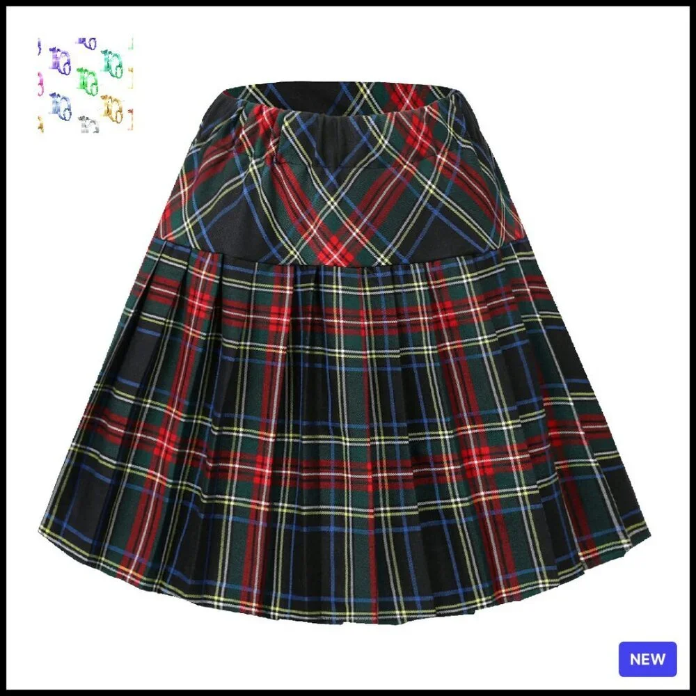 Elastic Waist Tartan Pleated Skater Skirt Y2K Retro Chic School Style